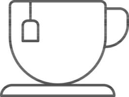 Black line art illustration of Teabag in cup icon. vector