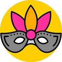 Beautiful Feather mask icon on yellow round background. vector