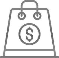 Money Symbol on Shopping Bag icon in Black Line Art. vector
