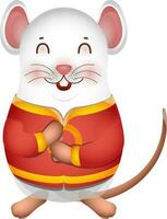 Cute chinese rat cartoon character standing with hand closed. vector