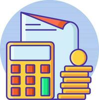 Money Coins with Calculator and Document Paper icon on blur circle shape. vector