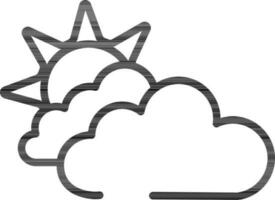 Sun with Clouds Icon in Black Line Art. vector