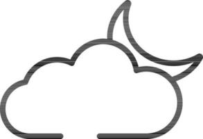 Cloud with Crescent Moon Icon in Black Outline. vector