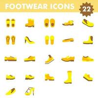 Flat Style 22 Footwear Icon in Yellow and Brown Color. vector