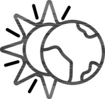 Black Line Art Illustration of Sun with Globe Icon. vector