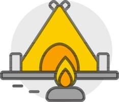 Tent with Stone fire icon in yellow and gray color. vector