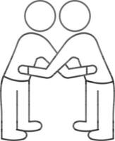 Illustration of Men hugging icon in thin line art. vector