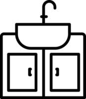 Sink with drawer icon in black line art. vector