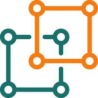 Selection tool or Merge icon in green and orange line art. vector