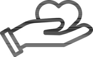 Line art hand holding heart icon in flat style. vector