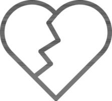 Broken heart icon in black line art. vector