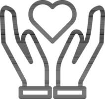 Hands Protecting Heart icon in black line art. vector