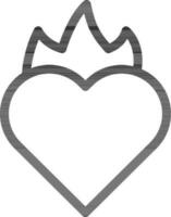 Burning Heart icon in thin line art. vector