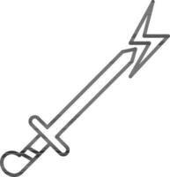 Black line art illustration of Lighting Sword icon. vector