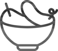 Vegetable Bowl icon in black line art. vector