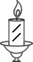 Black line art illustration of Illuminate Candle in Stand icon. vector