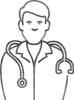 Black outline Doctor man icon in flat style. vector