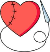 Heart Surgery or Stitch icon in red color. vector