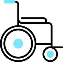 aislado rueda silla icono en negro y azul color. vector