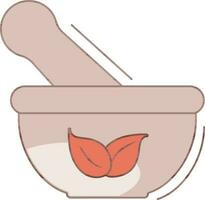 Leaf with Mortar and Pestle icon icon in brown color. vector