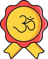 Om symbol on Badge icon in yellow and red color. vector