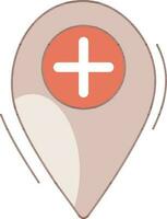 Plus Mark on Map Pin icon in orange and brown color. vector