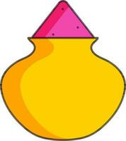 Pink dry color powder in mud pot icon in yellow color. vector