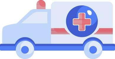 plano estilo ambulancia icono en rojo y azul color. vector