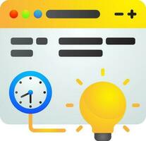 Electric bulb connected clock on web page icon in flat style. vector