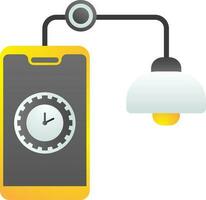 Pendant light Lamp connect with smartphone setting time icon in yellow and gray color. vector