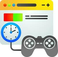 Online video game time connected with gamepad on web page icon in colorful color. vector