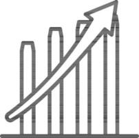 Up Arrow with Bar graph chart icon in line art. vector