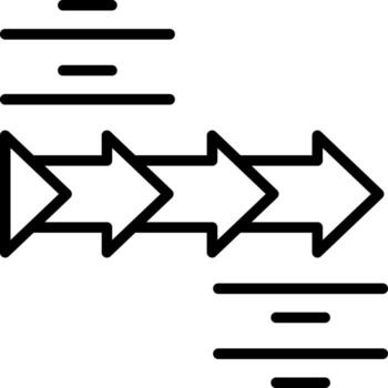 Four step workflow arrow icon in black line art. vector