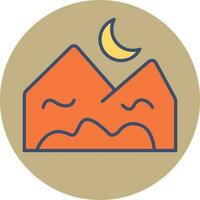 montaña con creciente Luna icono en marrón redondo antecedentes. vector