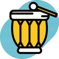 Drum with Stick icon in yellow and white color. vector