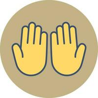 Yellow Open or Praying hand icon on brown round background. vector