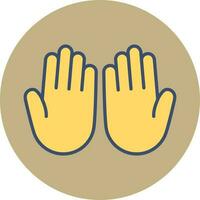 Yellow Open or Praying hand icon on brown round background. vector