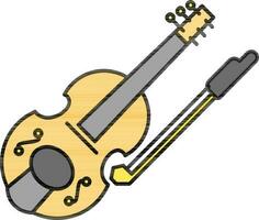 Violin or Fiddle with Bow icon in yellow and grey color. vector