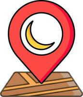 Vector illustration of Crescent moon map pin icon.