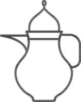 Black Line Art Arabic Jug icon in flat style. vector