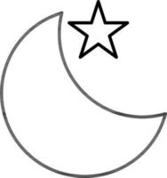 Crescent moon with star icon in thin line art. vector