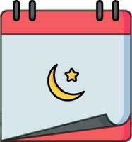 Vector illustration of Crescent moon with star symbol on calendar icon.