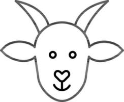 Cartoon goat face icon in black line art. vector