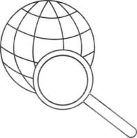 Magnifier earth icon in stroke style for job search. vector