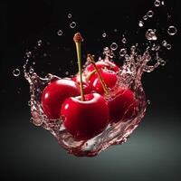 Fresh cherry and splash drop water Ai generated photo