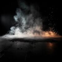 Concrete floor and smoke with sparks in dark Ai generated photo