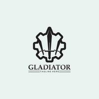 logo de casco espartano y gladiador, poder, vintage, espada, seguridad, logo legendario y vector de soldado clásico