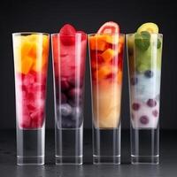 Assorted fruit ice cream in glass layers photo