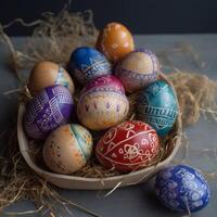 Pascua de Resurrección pintado huevos ai generado foto