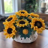 Crochet flowers on a table photo